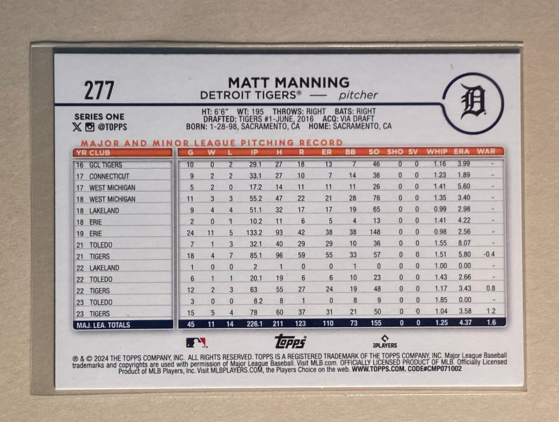 2024 Topps 277 Matt Manning - Baseball