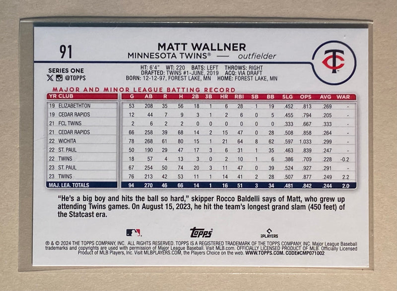 2024 Topps 91 Matt Wallner - Baseball