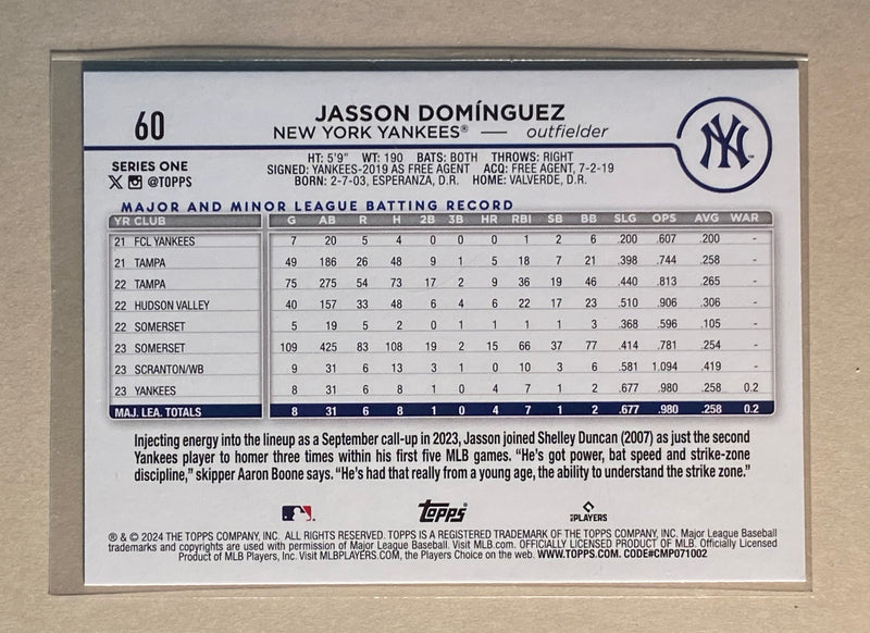 2024 Topps 60 Jasson Dominguez - Baseball - RC