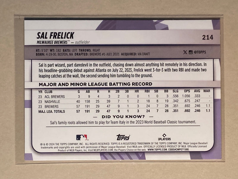 2024 Topps 214 Sal Frelick - Baseball - Rainbow Foil - Big League