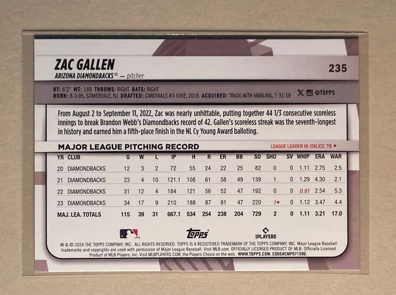 2024 Topps 235 Zac Gallen - Baseball - Rainbow Foil - Big League