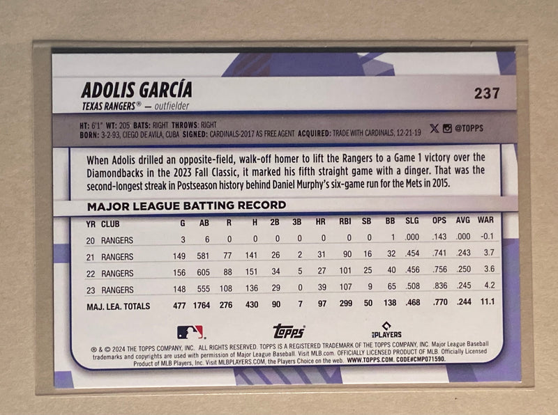 2024 Topps 237 Adolis Garcia - Baseball - Rainbow Foil - Big League