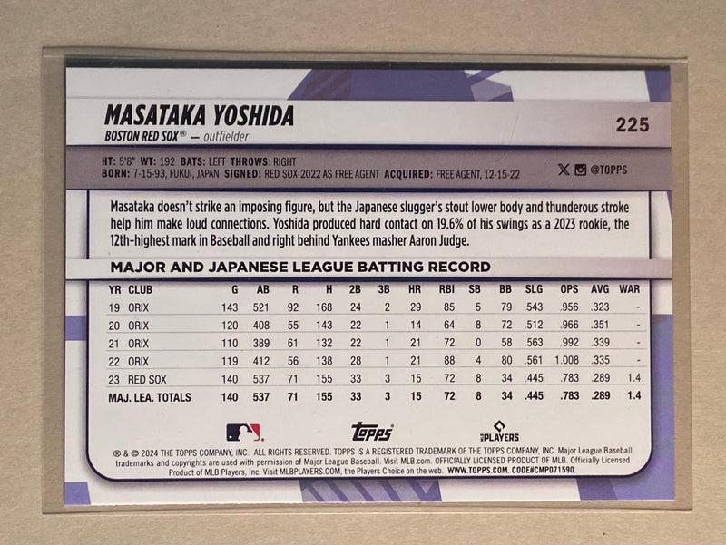 2024 Topps 225 Masataka Yoshida - Baseball - Rainbow Foil - Big League