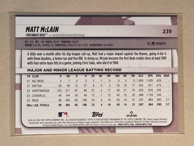 2024 Topps 239 Matt McLain - Baseball - Rainbow Foil - Big League