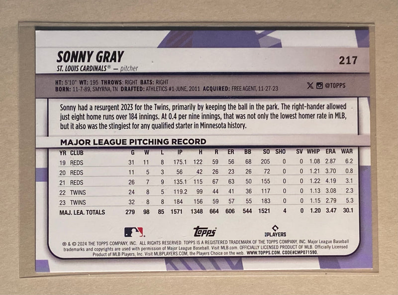 2024 Topps 217 Sonny Gray - Baseball - Rainbow Foil - Big League