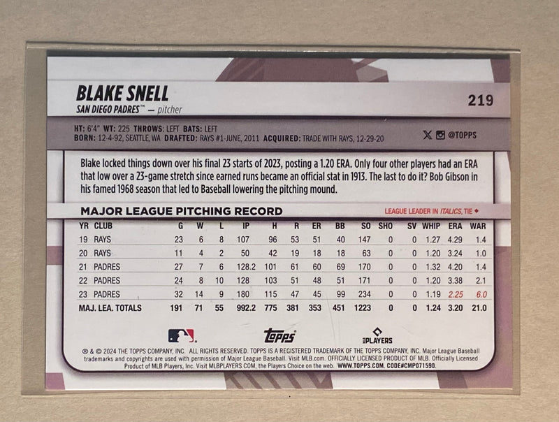 2024 Topps 219 Blake Snell - Baseball - Rainbow Foil - Big League