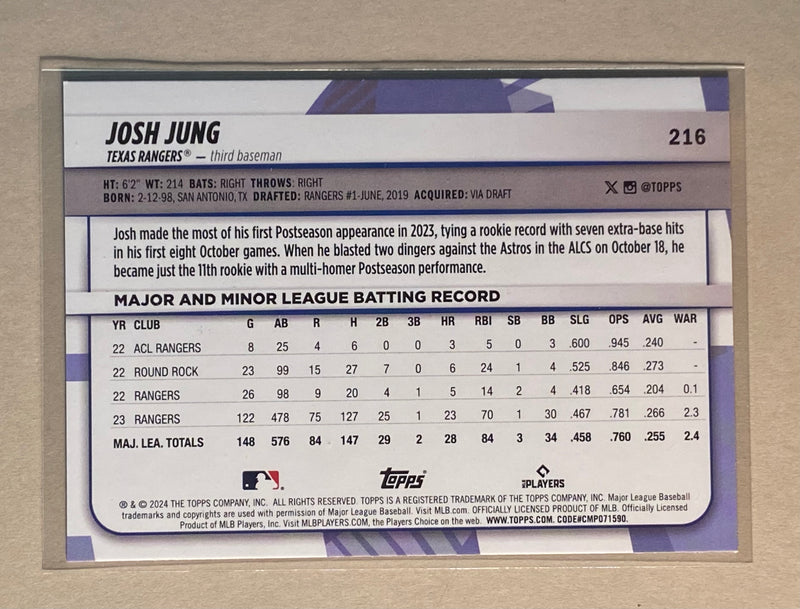 2024 Topps 216 Josh Jung - Baseball - Rainbow Foil - Big League