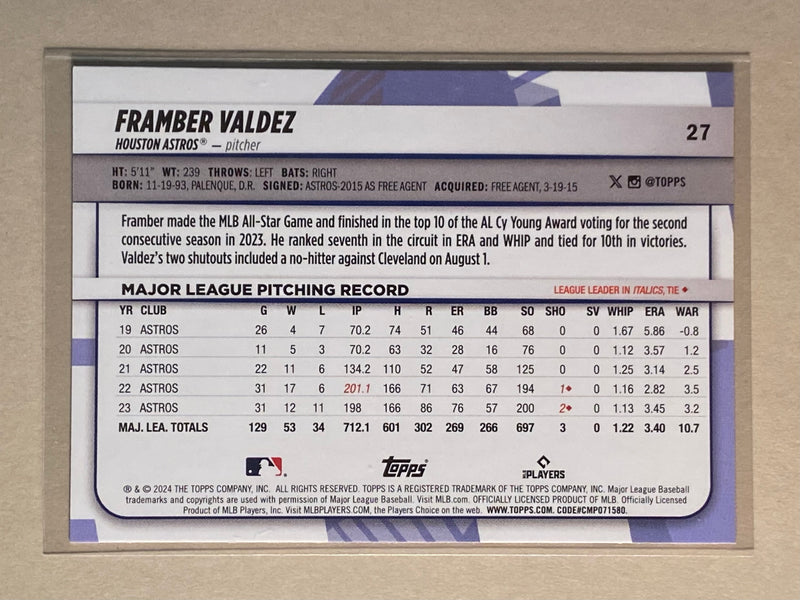 2024 Topps 27 Framber Valdez - Baseball - Big League