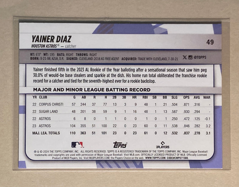 2024 Topps 49 Yainer Diaz - Baseball - Big League