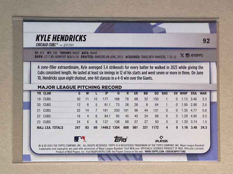 2024 Topps 92 Kyle Hendricks - Baseball - Big League