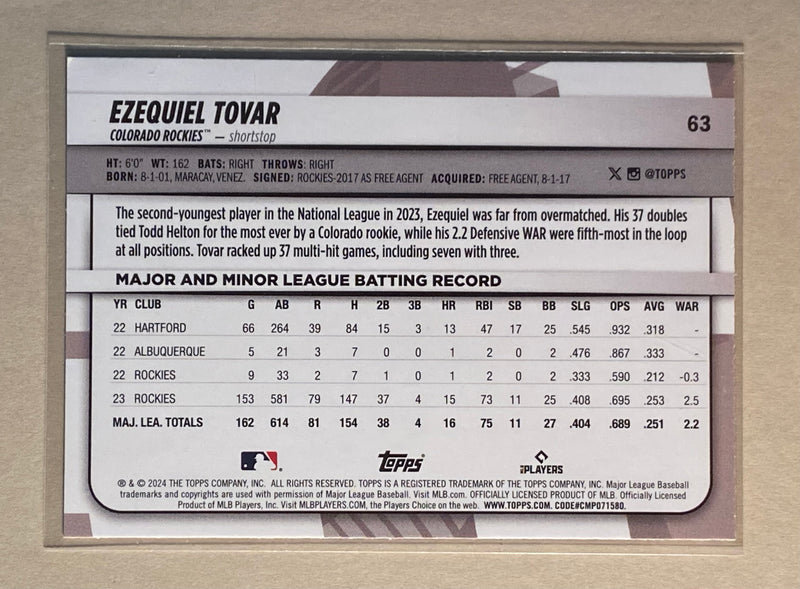 2024 Topps 63 Ezequiel Tovar - Baseball - Big League