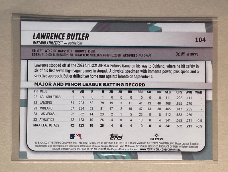 2024 Topps 104 Lawrence Butler - Baseball - Big League - RC