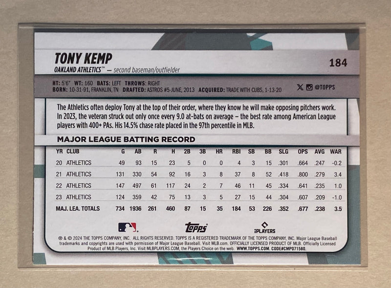 2024 Topps 184 Tony Kemp - Baseball - Big League