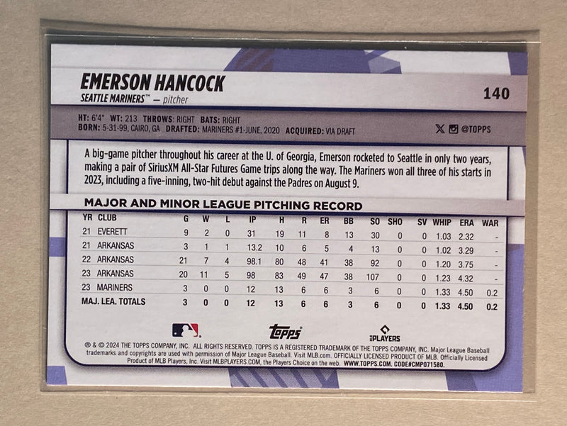 2024 Topps 140 Emerson Hancock - Baseball - Big League - RC