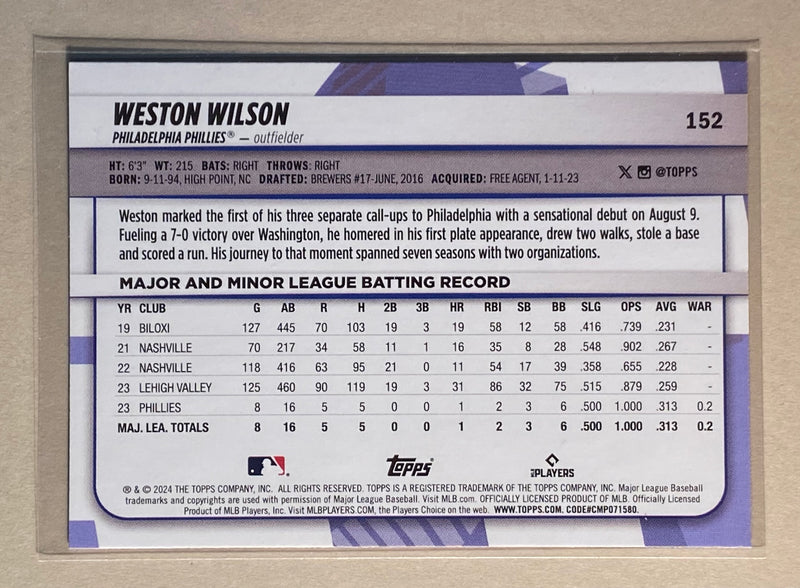 2024 Topps 152 Weston Wilson - Baseball - Big League - RC