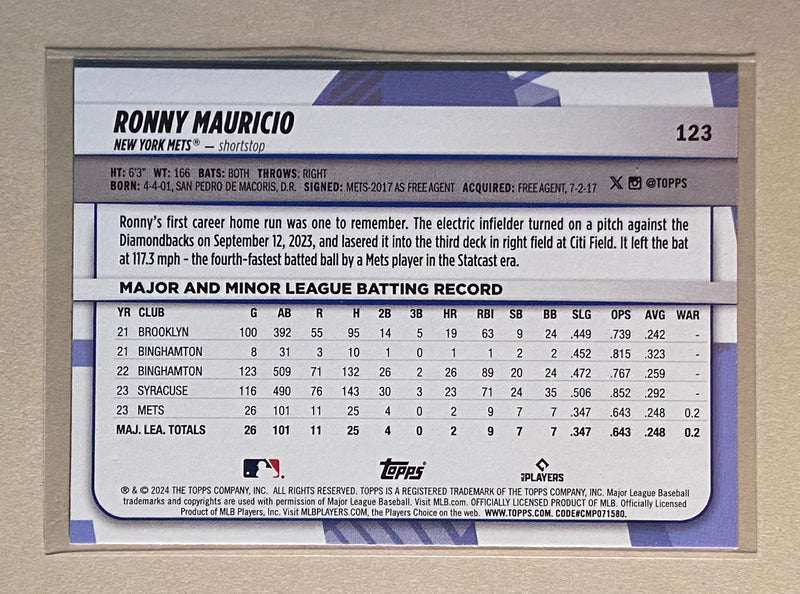 2024 Topps 123 Ronny Mauricio - Baseball - Big League - RC