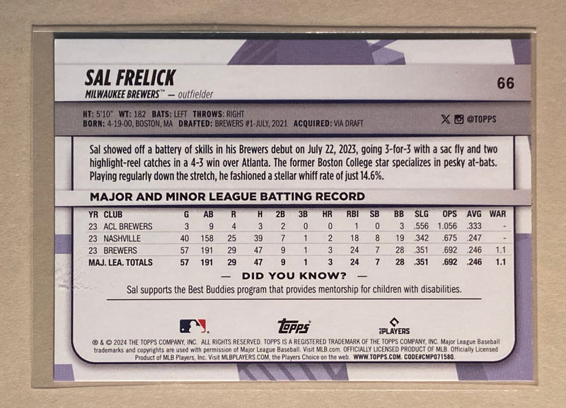 2024 Topps 66 Sal Frelick - Baseball - Big League