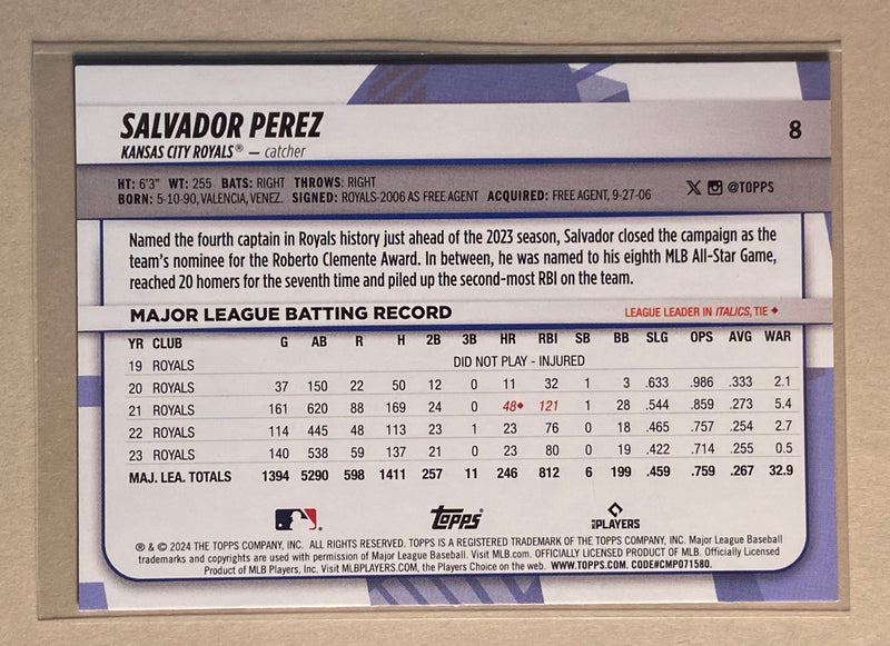 2024 Topps 8 Salvador Perez - Baseball - Big League
