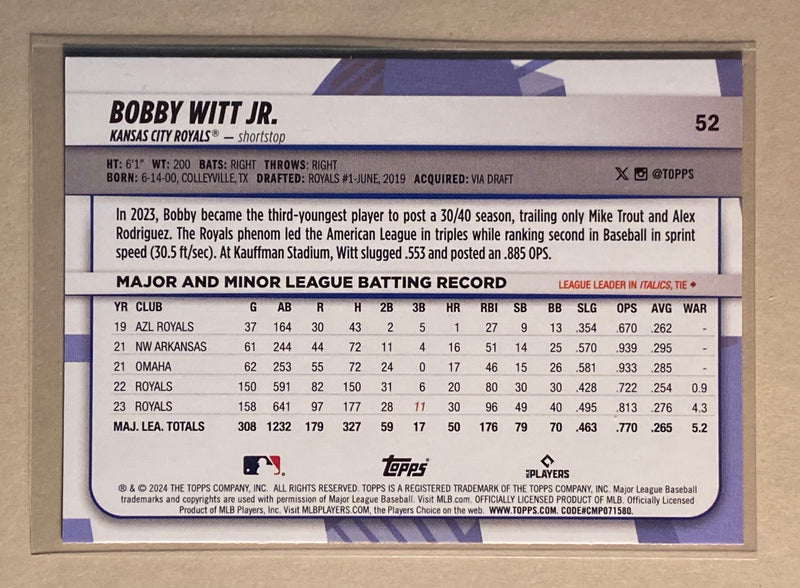 2024 Topps 52 Bobby Witt Jr. - Baseball - Big League