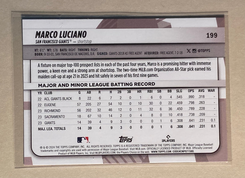 2024 Topps 199 Marco Luciano - Baseball - Big League - RC