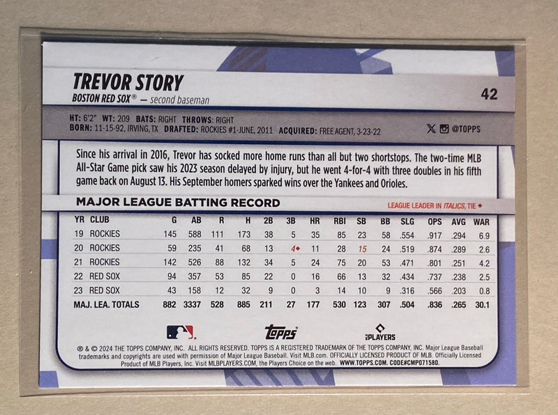 2024 Topps 42 Trevor Story - Baseball - Big League