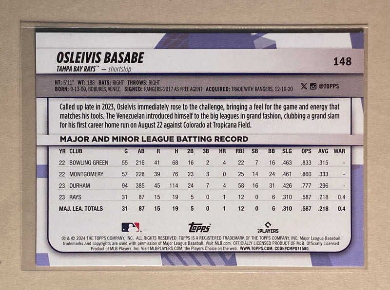 2024 Topps 148 Osleivis Basabe - Baseball - Big League - RC