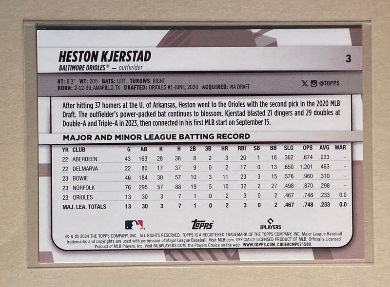 2024 Topps 3 Heston Kjerstad - Baseball - Big League - RC