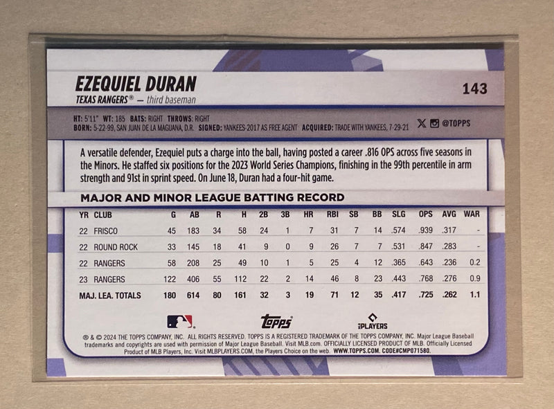 2024 Topps 143 Ezequiel Duran - Baseball - Big League