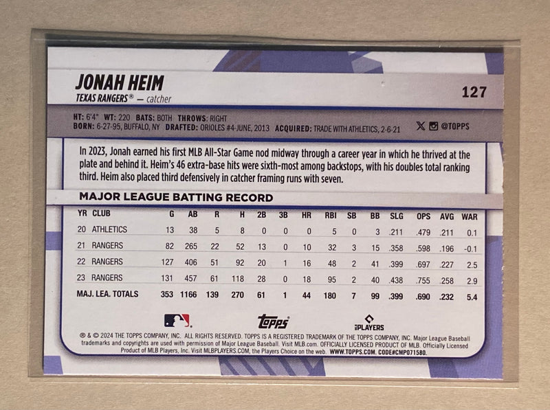 2024 Topps 127 Jonah Heim - Baseball - Big League