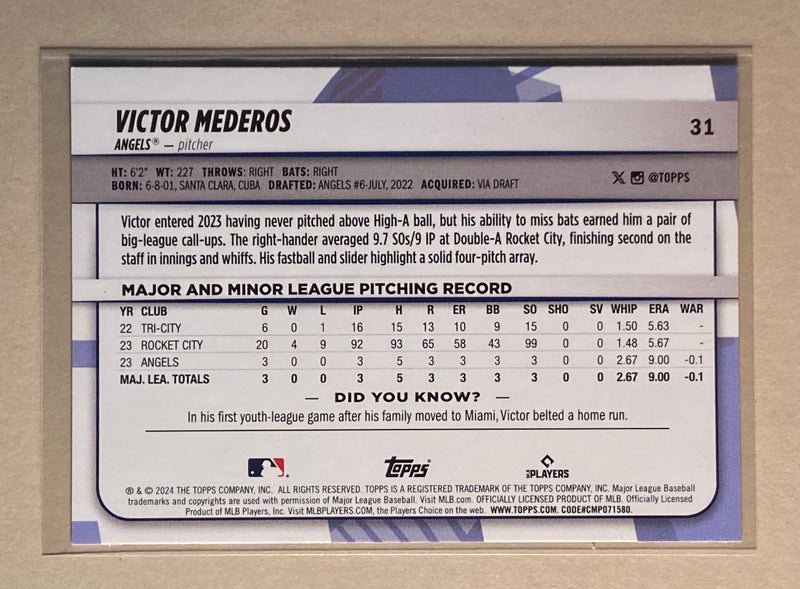 2024 Topps 31 Victor Mederos - Baseball - Big League - RC