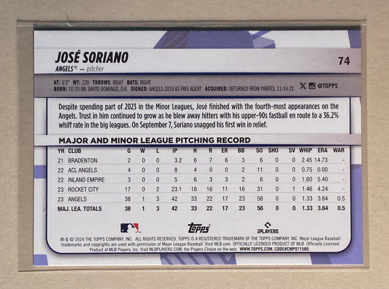 2024 Topps 74 Jose Soriano - Baseball - Big League - RC