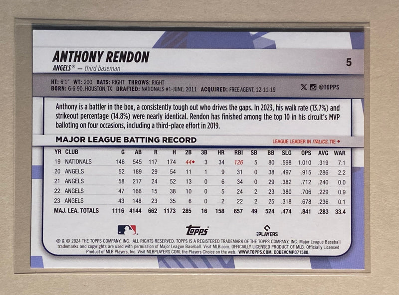 2024 Topps 5 Anthony Rendon - Baseball - Big League