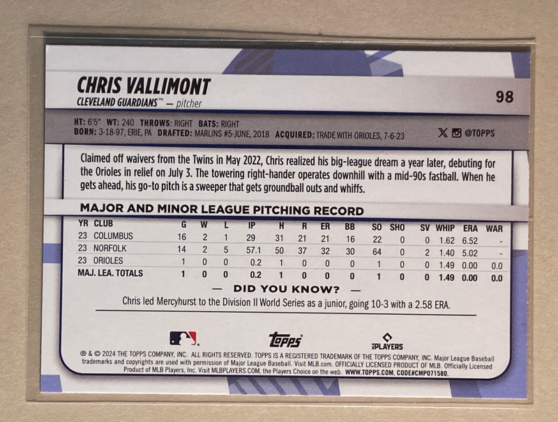 2024 Topps 98 Chris Vallimont - Baseball - Big League - RC