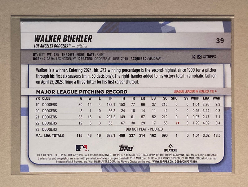 2024 Topps 39 Walker Buehler - Baseball - Big League