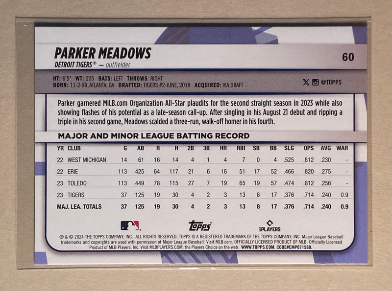 2024 Topps 60 Parker Meadows - Baseball - Big League - RC