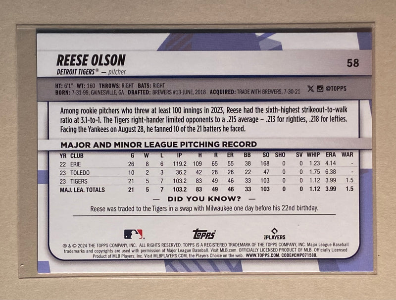 2024 Topps 58 Reese Olson - Baseball - Big League - RC