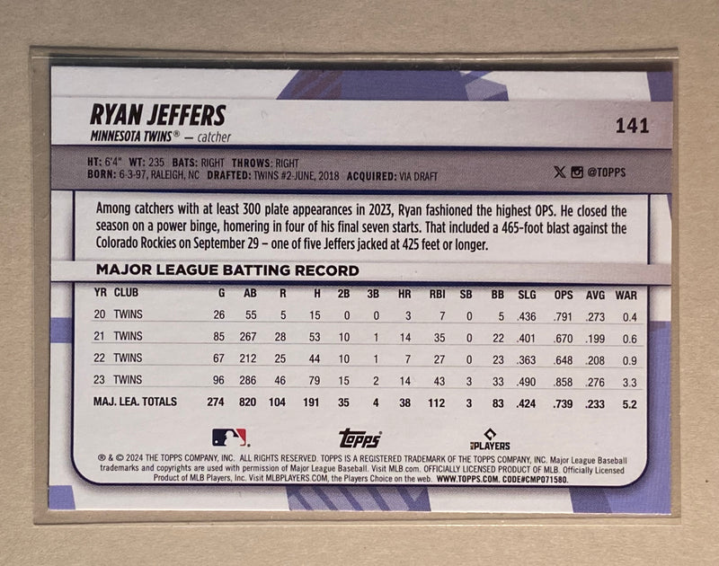 2024 Topps 141 Ryan Jeffers - Baseball - Big League