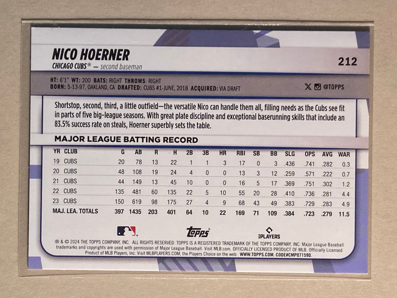 2024 Topps 212 Nico Hoerner - Baseball - BL - Uncommon - Rainbow Foil