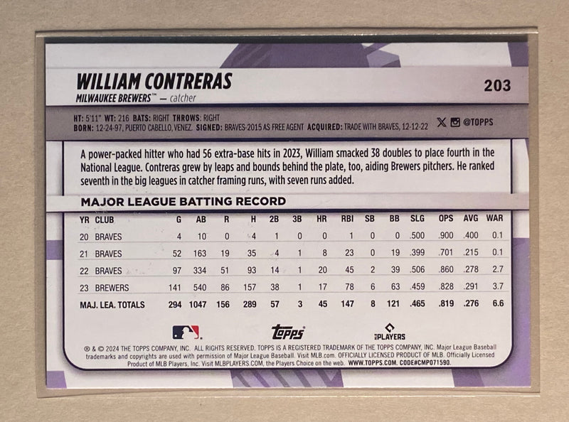 2024 Topps 203 William Contreras - Baseball - BL - Uncommon - Rainbow Foil