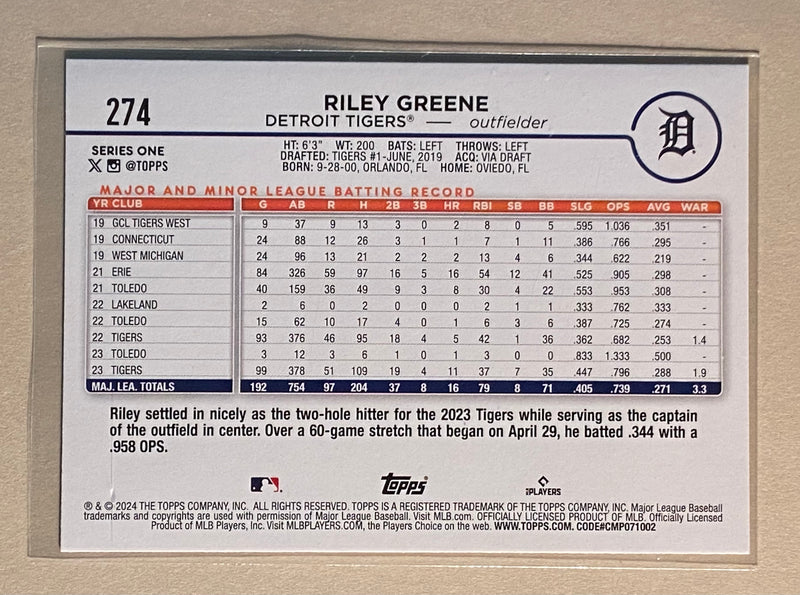 2024 Topps 274 Riley Green - Baseball - Future Stars