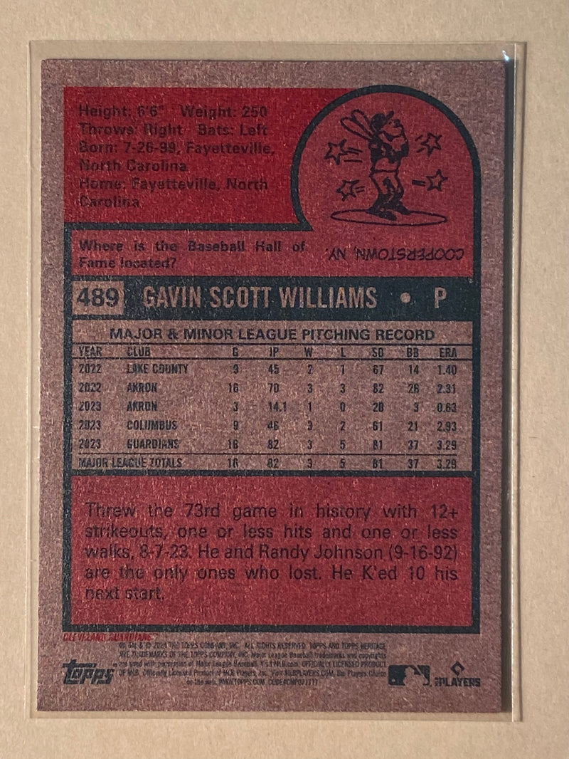 2024 Topps 489 Gavin Williams - Baseball - RC - Heritage