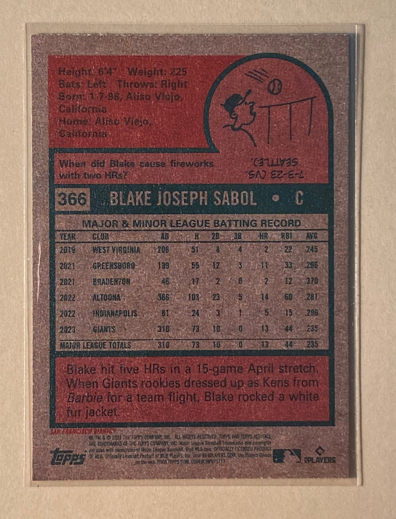 2024 Topps 366 Blake Sabol - Baseball - Heritage