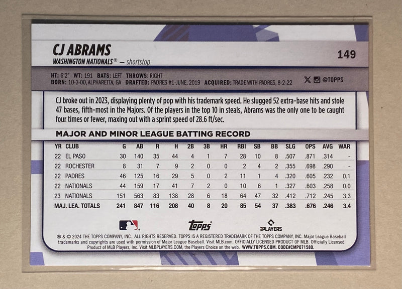 2024 Topps 149 CJ Abrams - Baseball - Big League