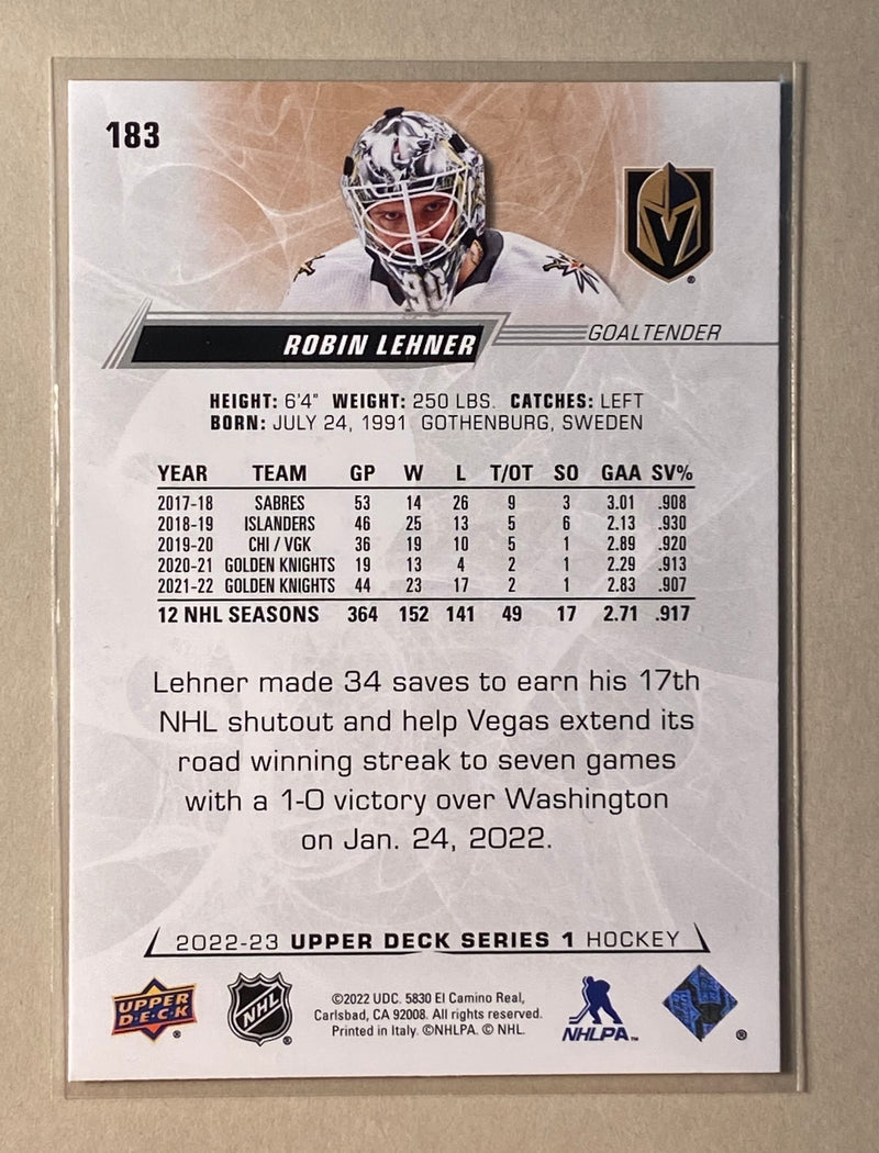 2022-23 Upper Deck 183 Robin Lehner - Hockey