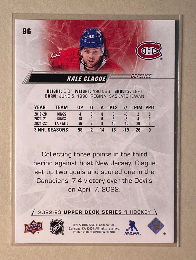 2022-23 Upper Deck 96 Kale Clague - Hockey