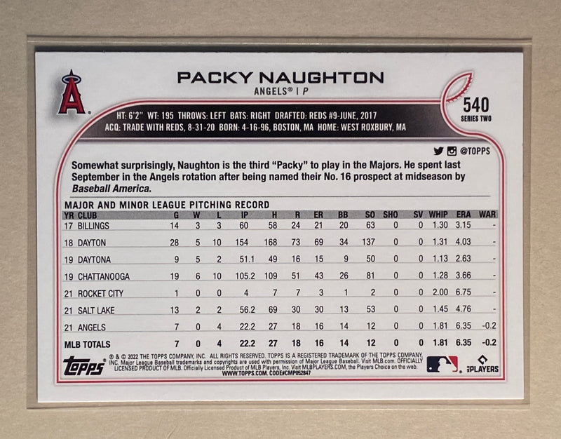 2022 Topps 540 Packy Naughton - Baseball - RC