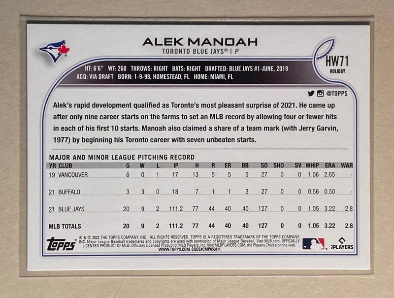 2022 Topps HW71 Alek Manoah - Baseball - Holiday