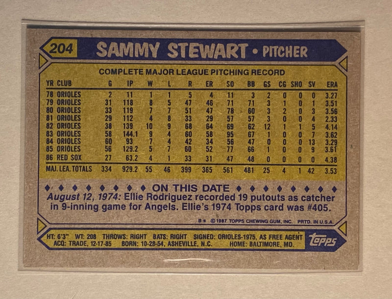 1987 Topps 204 Sammy Stewart - Baseball