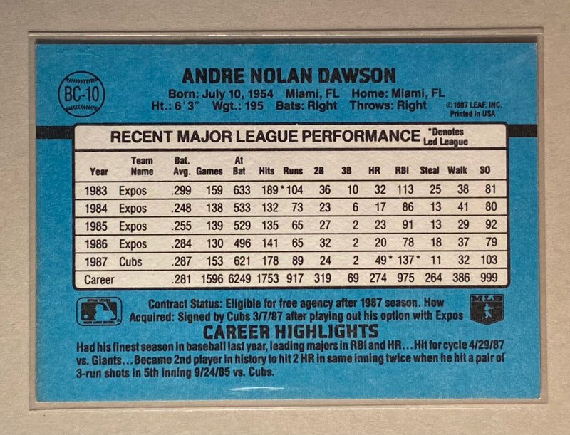 1987 Donruss BC10 Andre Dawson - Baseball - MVP