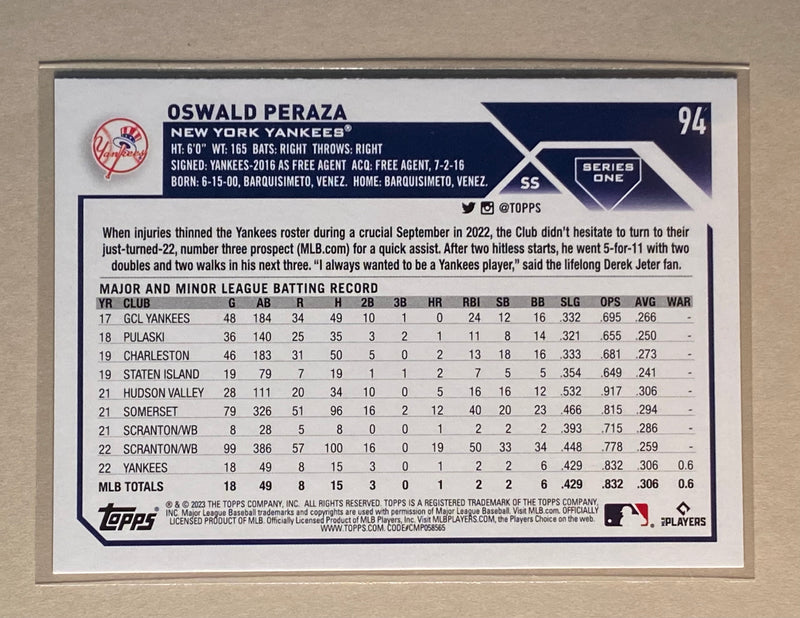 2023 Topps 94 Oswald Peraza - Baseball - RC